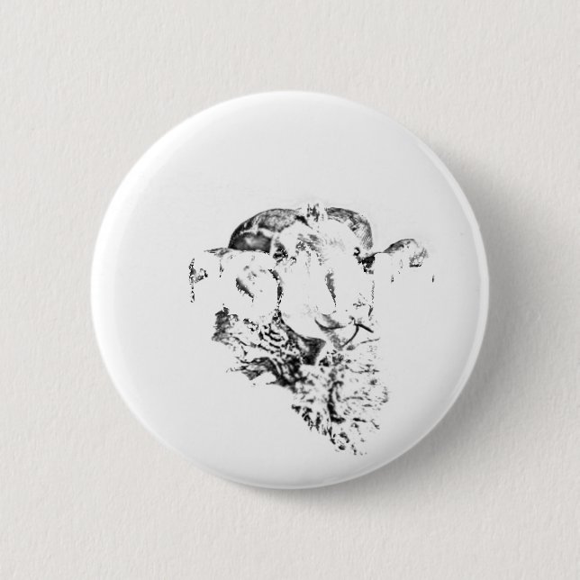 Funky Cute Sheep Ram 2 Inch Round Button (Front)