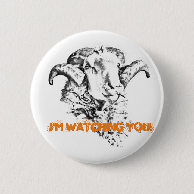 Funky Cute Sheep Ram 2 Inch Round Button (Front)