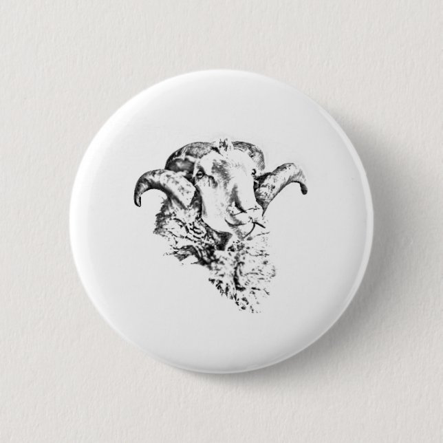Funky Cute Sheep Ram 2 Inch Round Button (Front)