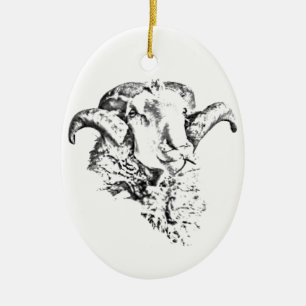 Funky Cute Sheep Ram Ceramic Ornament