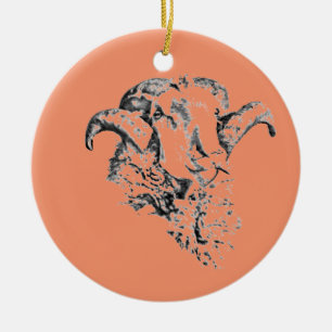 Funky Cute Sheep Ram Ceramic Ornament