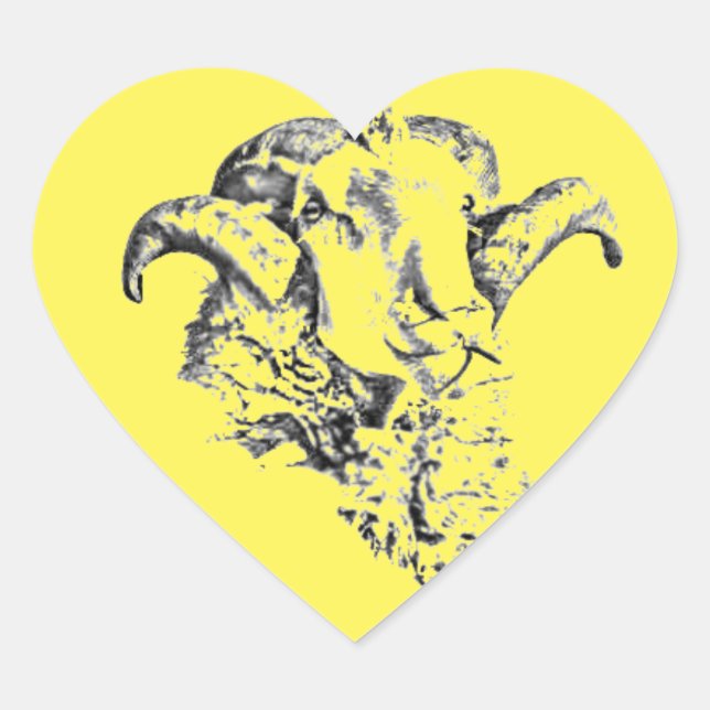 Funky Cute Sheep Ram Heart Sticker (Front)