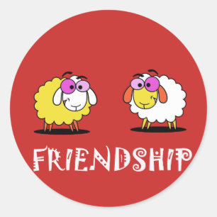 Funky Cute Two Sheep Friendship Sticker
