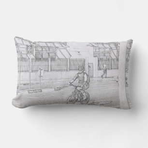 Funky Cyclist Lady Urban Sketch Throw Pillow