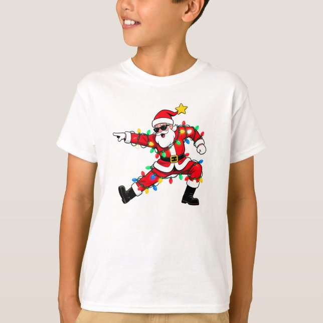 Funky Dabbing Santa Tangled In Lights T-Shirt (Front)