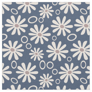Funky Daisies and Bubbles navy and white Fabric