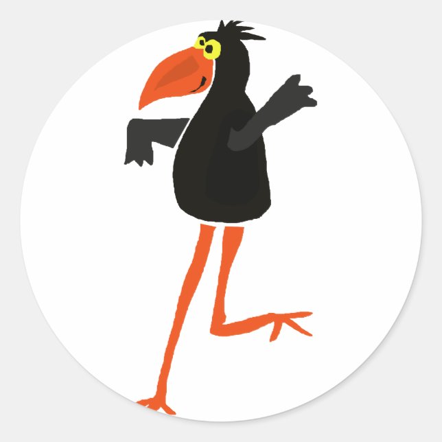 Funky Dancing Crow Cartoon Classic Round Sticker (Front)