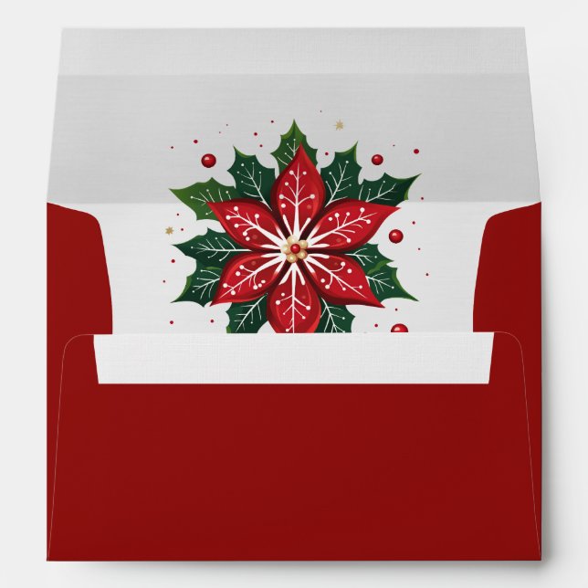 Funky Deep Red and Green Poinsettia  Envelope (Back (Bottom))