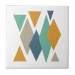 Funky Diamonds and Triangles Mid Century Modern Tile<br><div class="desc">Add a pop of colour to your decor with this funky diamonds and triangles ceramic tile. It features the bright and bold colours of turquoise,  blue,  orange and tan.</div>