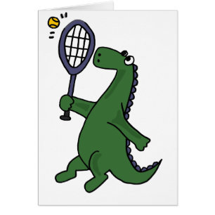 Funky Dinosaur Playing Tennis Cartoon