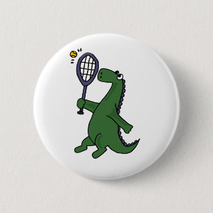 Funky Dinosaur Playing Tennis Cartoon 2 Inch Round Button
