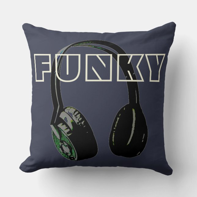 Funky Disco Headphone Music Entertainment Retro Throw Pillow (Front)