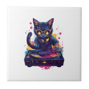 Funky DJ Cat � Retro Disco Kitty Party Tile