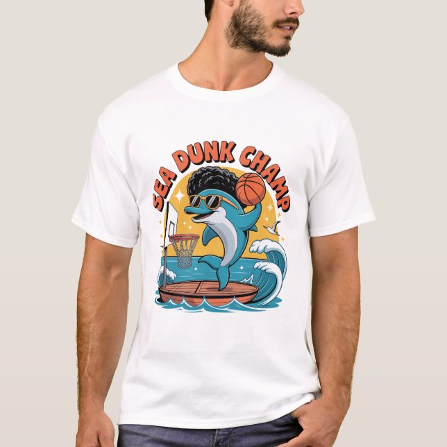 Funky Dolphin Dunk Afro Basketball T-Shirt (Front)