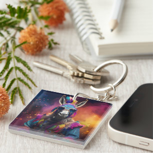 Funky Donkey Blue Glasses Keychain