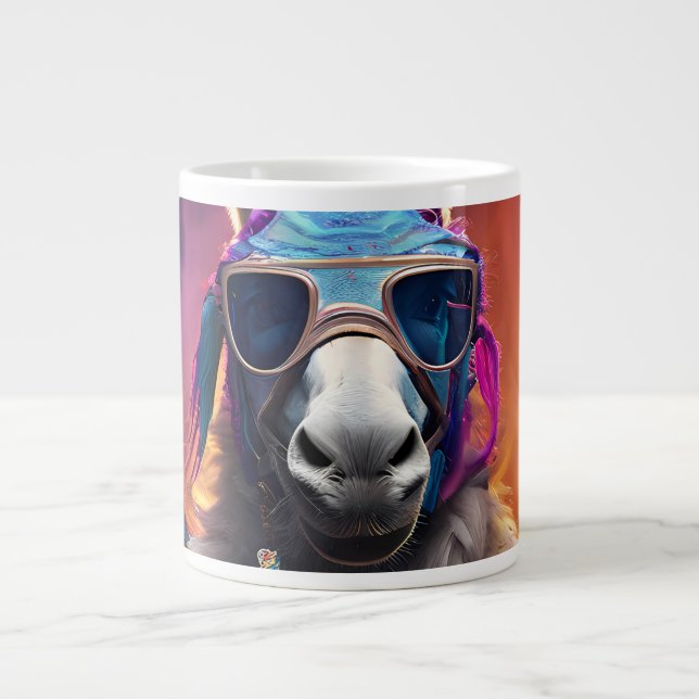 Funky Donkey Blue Glasses  Large Coffee Mug (Front)