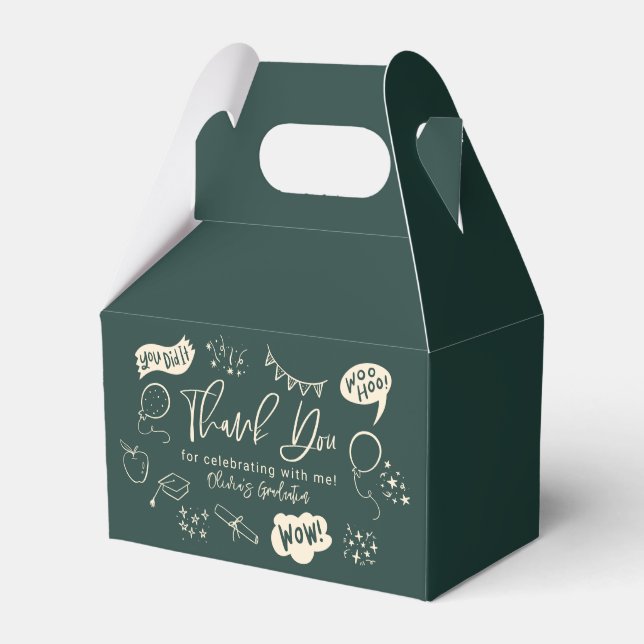 Funky Doodle Graduation Party Green Favor Box (Front Side)