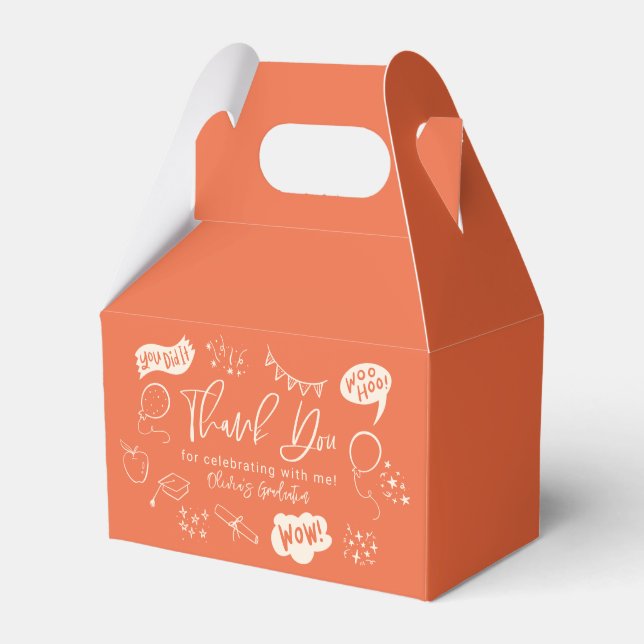 Funky Doodle Graduation Party Orange Favor Box (Front Side)