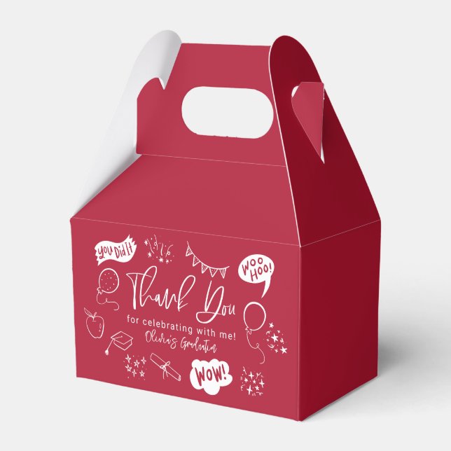 Funky Doodle Graduation Party Red Favor Box (Front Side)