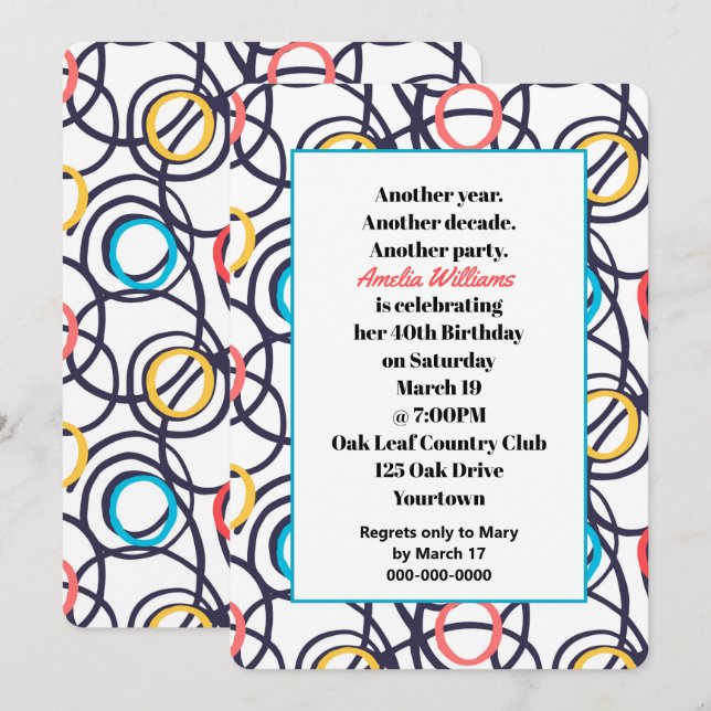 Funky Doodles 40th Birthday Party  Invitation (Front/Back)