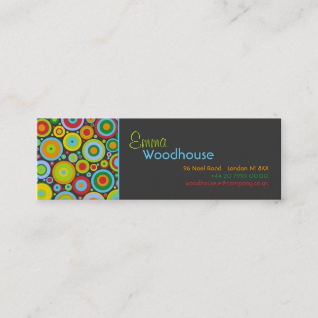 Funky Dots Dark Grey Mini Business Card (Front)