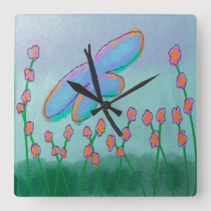 Funky Dragonfly Abstract Art Round Clock