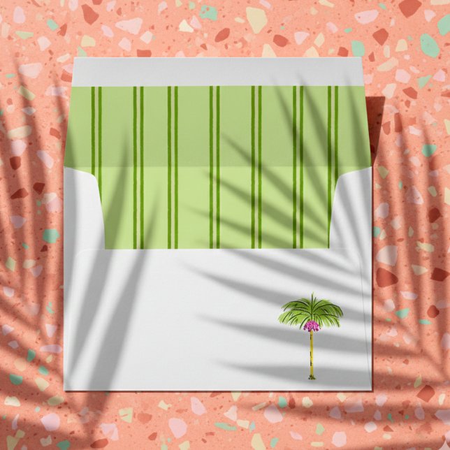 Funky Drawn Tropical Destination RSVP Cards Envelope (Tropical Hand Drawn Pink and Green Envelope)