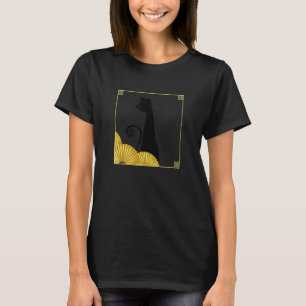 Funky East Asian Style Black Cat in Frame with Gol T-Shirt