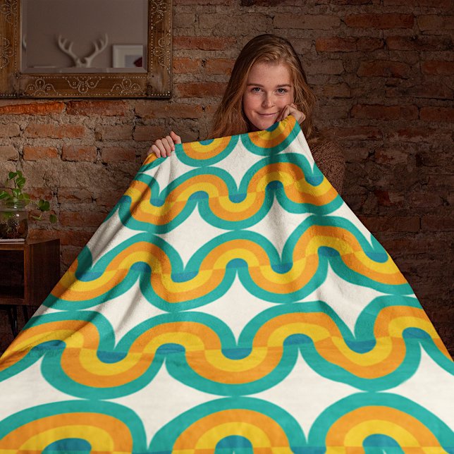 Funky Eclectic Retro Half Circles Art Pattern Fleece Blanket (Creator Uploaded)
