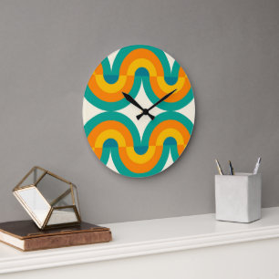 Funky Eclectic Retro Half Circles Art Pattern Large Clock