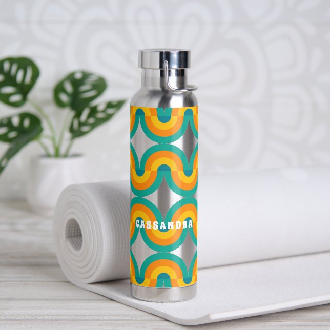 Funky Eclectic Retro Half Circles Art Pattern Water Bottle (Yoga)