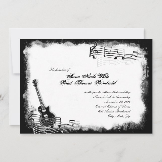 Funky Electric Guitar Music Wedding Invitation (Front)