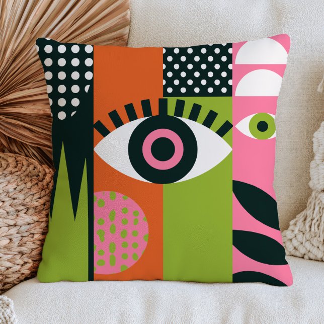 Funky Evil Eye Design RETRO Aesthetic Abstract  Throw Pillow (Creator Uploaded)