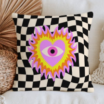 Funky Evil Eye Heart in Flames Retro Chequered
