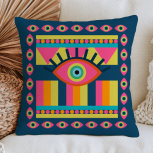 Funky Evil Eyes Colourful Maximalist Abstract Throw Pillow