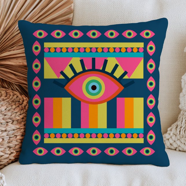 Funky Evil Eyes Colourful Maximalist Abstract  Throw Pillow (Creator Uploaded)