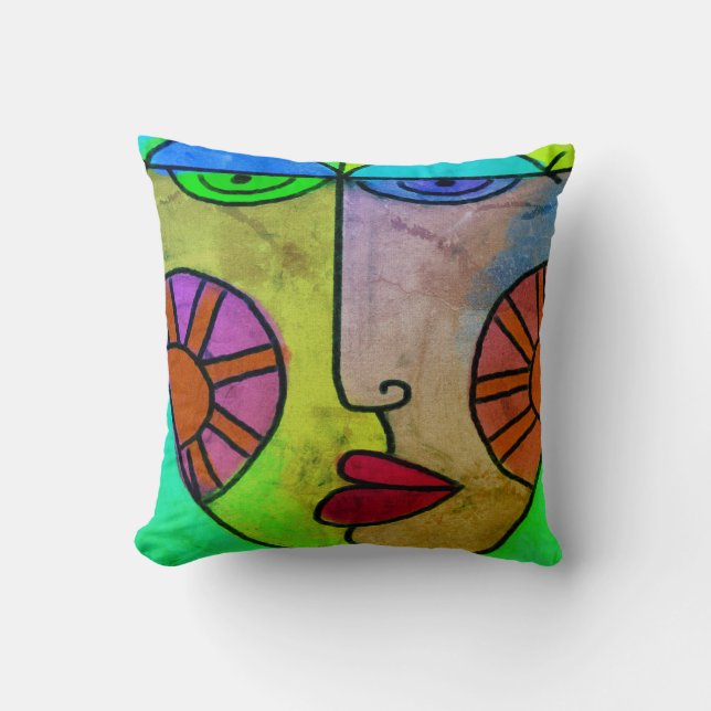 Funky Face Abstract Art Throw Pillow (Front)