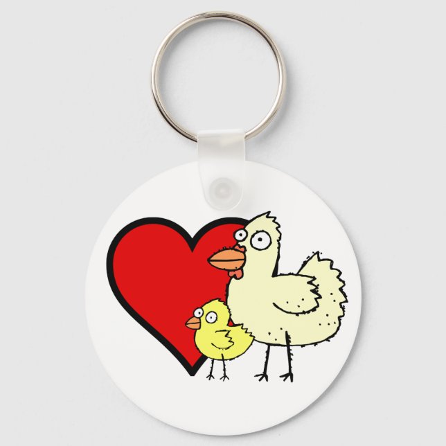 Funky Farm Chicken And Chick I Heart Mom Keychain (Front)