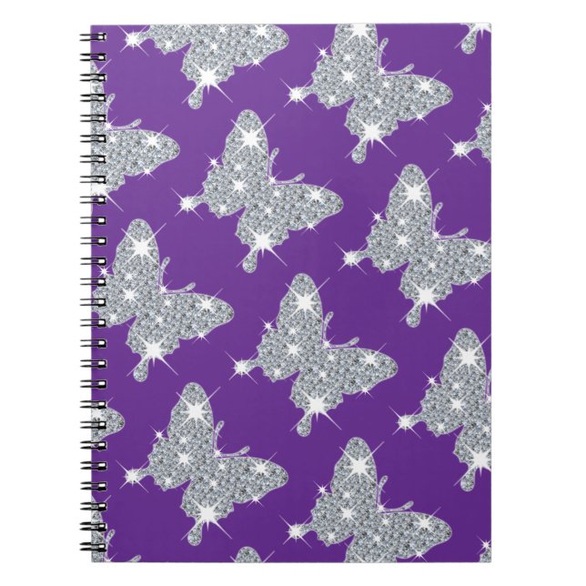Funky faux sparkly diamond butterfly on purple  notebook (Front)