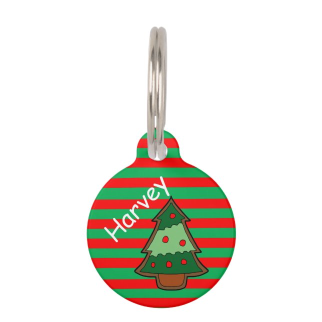 Funky Festive Stripes and Tree Pet Tag (Front)