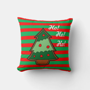 Funky Festive Stripes and Tree Throw Pillow