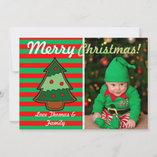 Funky Festive Tree and Elf Stripes Custom Photo Holiday Card