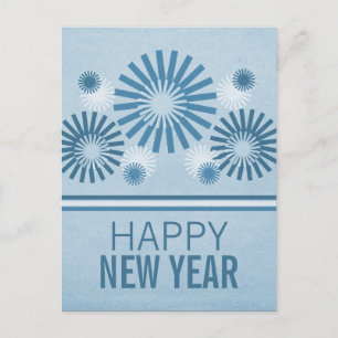 Funky Fireworks Carte postale Nouvel An, Bleu