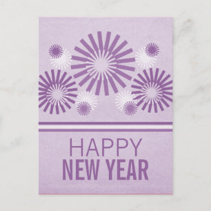 Funky Fireworks New Years Postcard, Purple Holiday Postcard