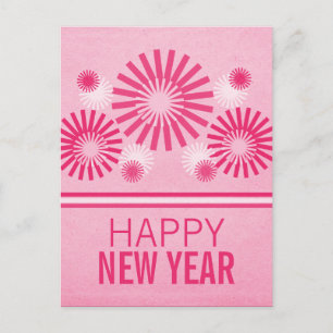 Funky Fireworks Nouvel An Carte Postale, Rose