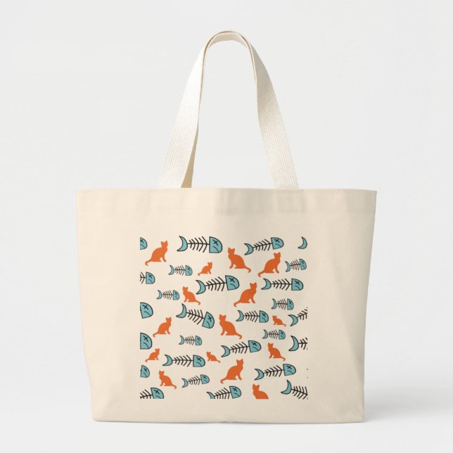 Funky Fish Bone and Cat Jumbo Tote Bag - Orange (Front)