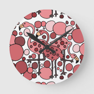 Funky Flamingo Art Round Clock
