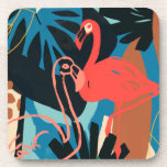 Funky Flamingo Coaster<br><div class="desc">Funky Flamingo II by June Erica Vess. Pink flamingoes are surrounded by abstract-looking tropical greenery in unique shapes and colours. | 133081GG</div>