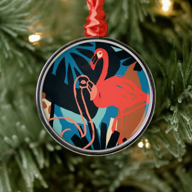 Funky Flamingo Metal Ornament (Tree)