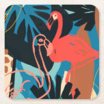 Funky Flamingo Square Paper Coaster<br><div class="desc">Funky Flamingo II by June Erica Vess. Pink flamingoes are surrounded by abstract-looking tropical greenery in unique shapes and colours. | 133081GG</div>